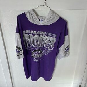 Vintage 1992 Logo 7 Colorado Rockies Men's Large Baseball Hoody T-shirt.